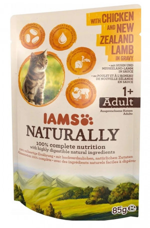 IAMS Naturally Adult with chicken and New Zealand lamb in gravy - mokré krmivo pro kočky - 85g