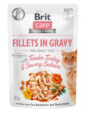 BRIT Care Fillets in Gravy krůta a losos v omáčce - vlhké krmivo pro kočky - 85 g