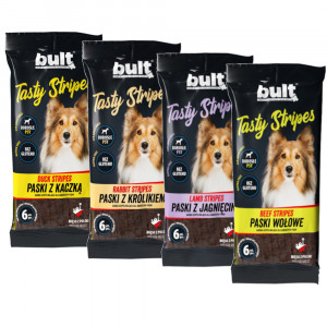 BULT Tasty Stripes Proužky MIX 4 příchutí – pochoutka pro psy – (24 kusů) 4x150g