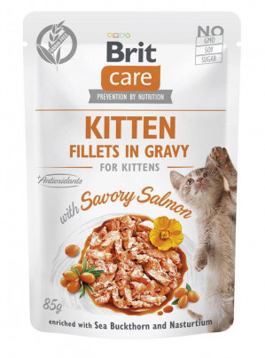 BRIT Care Cat Kitten Savory Salmon Pouch - mokré krmivo pro kočky - 85 g