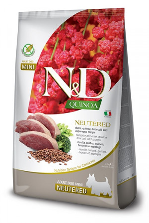 FARMINA N&D Quinoa Dog Duck, Broccoli, Asparagus Neutered Adult Mini - suché krmivo pro psy - 2.5 kg