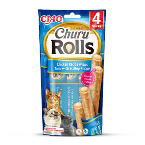 INABA Churu Rolls Chicken recipe wraps Tuna with scallop recipe - pamlsek pro kočky - 4x10 g
