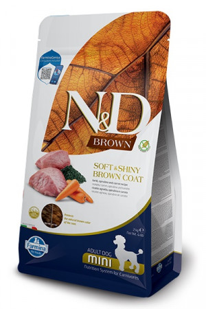 FARMINA N&D Brown Dog Lamb, Spirulina&Carrot Adult Mini - suché krmivo pro psy - 2 kg