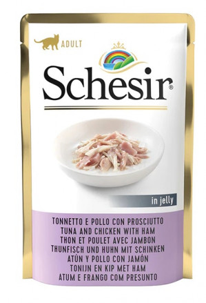 SCHESIR in jelly Tuna and chicken with ham - mokré krmivo pro kočky - 85 g