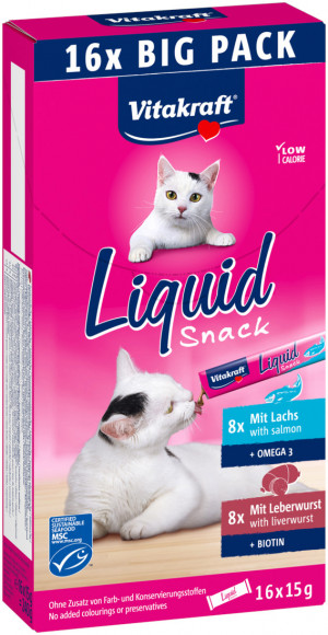 VITAKRAFT Tekutá svačina Játra s lososem - kočičí pochoutka - 16x15g