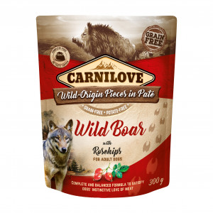 CARNILOVE Dog Pouch Wild boar & rosehips - vlhké krmivo pro psy - 300g