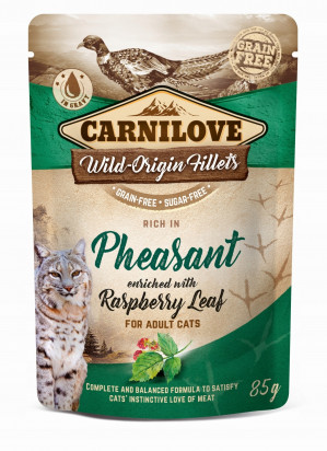 CARNILOVE CAT POUCH Mokré krmivo pro kočky Bažant, Listy maliníku 85 g