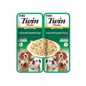INABA Dog Twin kuřecí se zeleninou v bujónu – pochoutka pro psy – 2x40g
