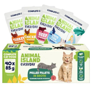 ANIMAL ISLAND Everyday Beef, chicken, turkey and white fish fillets in broth - mokré krmivo pro kočky - 40 x 85g