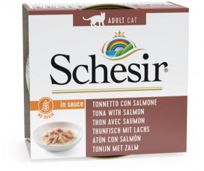 SCHESIR Tuňák s lososem v omáčce - mokré krmivo pro kočky - 70g