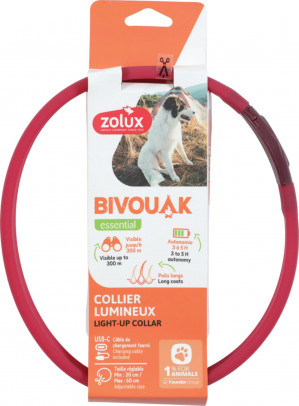 ZOLUX Bivouak LED Silikonový červený - obojek pro psa - 30-60 cm