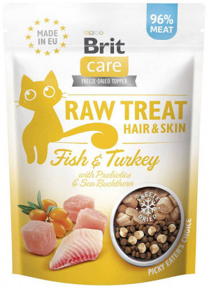 BRIT Care Raw Treat Hair&Skin fish with turkey - pamlsek pro kočky - 40g