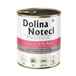 DOLINA NOTECI Premium bohatá na telecí s zeleným hráškem – mokré krmivo pro psy – 800g