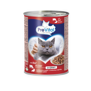 PREVITAL Cat Food s hovězím a játry v omáčce - mokré krmivo pro kočky - 415 g