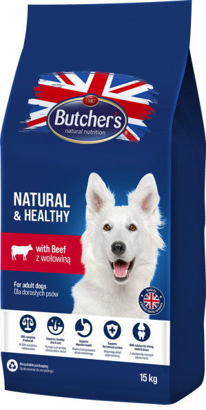 BUTCHER'S Natural&Healthy with beef - suché krmivo pro psy - 15 kg