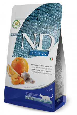 FARMINA N&D Ocean Herring, Pumpkin & Orange Adult - suchá karma pro kočku - 1,5kg
