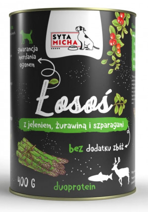 SYTA MICHA Salmon with deer, cranberries and asparagus - mokré krmivo pro psy - 400g
