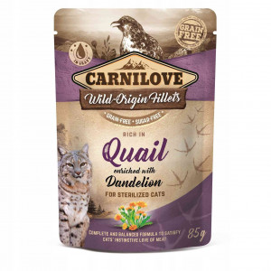 CARNILOVE CAT POUCH Mokré krmivo pro kočky Křepelka, Pampeliška 85 g
