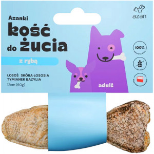 AZANKI Kost s lososem ve slupce lososa s tymiánem a bazalkou ve tvaru ryby - pochoutka pro psa - 12 cm