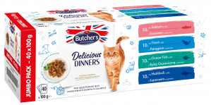 BUTCHER'S Delicious Dinners Jumbo Pack Mix Fish selection in jelly - mokré krmivo pro kočky - 40 x 100g