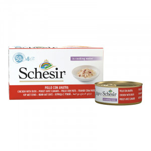 SCHESIR Kuřecí řízky s kachnou ve vývaru - mokré krmivo pro kočky - 6x50g
