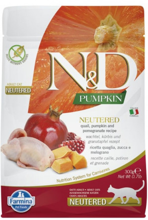 FARMINA N&D Pumpkin Cat Quail and Pomegranate Neutered Adult - suché krmivo pro kočky - 300 g 