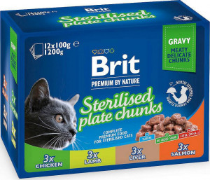 BRIT Premium Cat Sterilised Plate - mokré krmivo pro kočky - 12x100g 