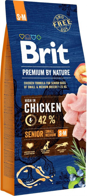 BRIT Premium by Nature Senior Small&Medium Chicken - suché krmivo pro psy - 15 kg