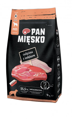 PAN MIĘSKO Veal with turkey M - suché krmivo pro psy - 9kg