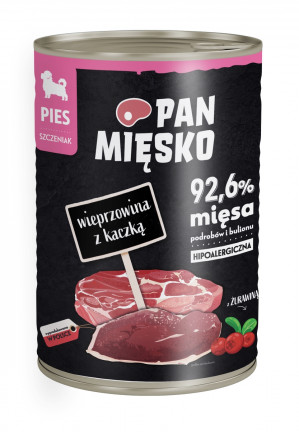 PAN MIĘSKO Vepřové s kachnou Štěňata - mokré krmivo pro psy - 400g
