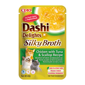 INABA CAT Dashi Delights Silky Broth Kuřecí s tuňákem & mušlí - pochoutka pro kočky - 40g