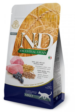 FARMINA N&D Ancestral Grain Lamb & Blueberry Adult – suché krmivo pro dospělé kočky – 1,5 kg