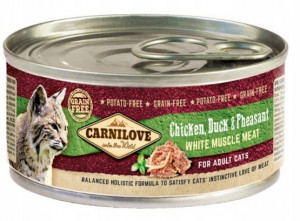CARNILOVE Cat Kuře, Kachna & Bažant Bílé Svalové Maso – mokré krmivo pro kočky – 100 g