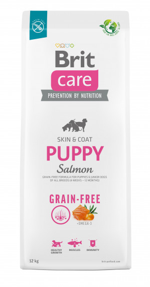 Suché krmivo pro štěňata a mladé psy všech plemen (4 týdny - 12 měsíců).Brit Care Dog Grain-Free Puppy Salmon 12kg