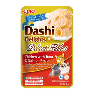 INABA CAT Dashi Delights Jemné vločky Kuře s tuňákem a lososem - pochoutka pro kočky - 40g