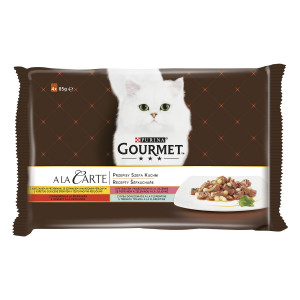 GOURMET A la Carte Chicken, Trout, Beef, and Fish - mokré krmivo pro kočky - 4 x 85 g 