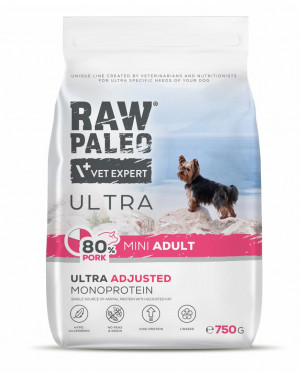 RAW PALEO Ultra Pork Mini Adult - suché krmivo pro psy - 750g