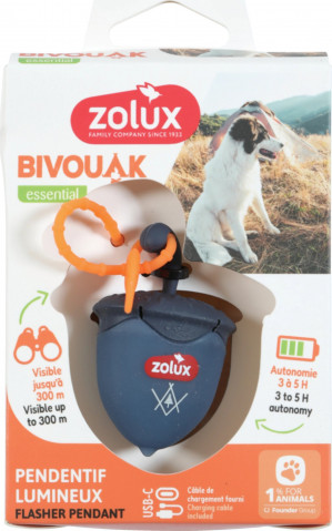 ZOLUX Bivouak Luminous Collar Přívěsek Ořech LED USB modrá - psí známka - 6x4x3 cm