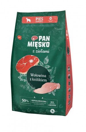 PAN MIĘSKO with herbs Beef with rabbit M - suché krmivo pro psy - 9kg