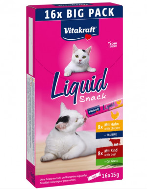 VITAKRAFT Cat Liquid-Snack with beef and chicken - pamlsek pro kočky - 16 x 15g