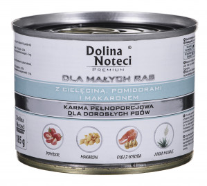 DOLINA NOTECI Premium s telecím masem, rajčaty a těstovinami - vlhké krmivo pro dospělé psy malých plemen - 185g 