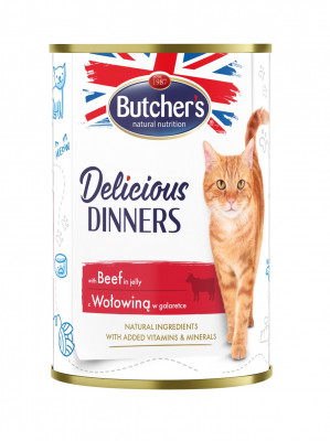 BUTCHER'S Delicious Dinners Kousky hovězího masa v želé - vlhké krmivo pro kočky - 400g