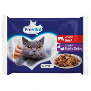 PREVITAL Beef and turkey in gravy - mokré krmivo pro kočky - 4 x 100g