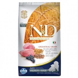 FARMINA N&D Ancestral Grain Lamb & Blueberry Puppy Medium & Maxi - suché krmivo pro štěňata - 12kg