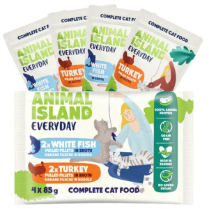 ANIMAL ISLAND Everyday Turkey and White fish fillets in broth - mokré krmivo pro kočky - 4 x 85g