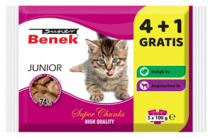SUPER BENEK Junior - mokré krmivo pro kočky - 5 x 100g 