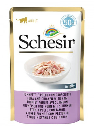 SCHESIR in jelly Tuna and chicken with ham - mokré krmivo pro kočky - 50 g