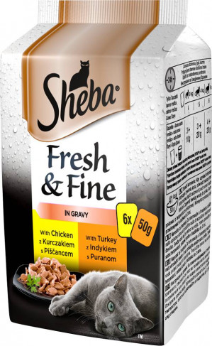 SHEBA Fresh&Fine Chicken, Turkey - mokré krmivo pro kočky - 6 x 50 g 
