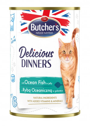 BUTCHER'S Delicious dinners Ocean Fish Chunks in jelly - mokré krmivo pro kočky - 400 g 