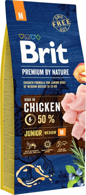 BRIT Premium by Nature Junior Medium Chicken - suché krmivo pro psy - 15 kg